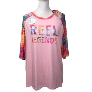 Women's 1x Reel Legends Top Pink Glo Sweeping Palms Almond Blossom Nwt $46.